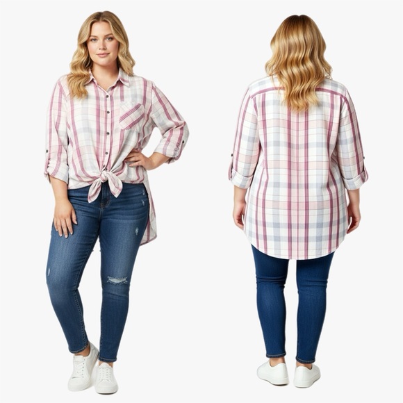 True Craft Tops - ➕ True Craft Plaid Button Down Tie Front Shirt 2X